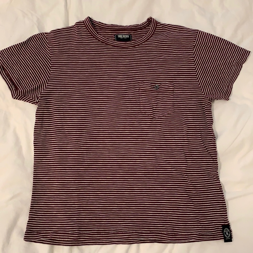 Todd Snyder burgundy striped tee shirt
